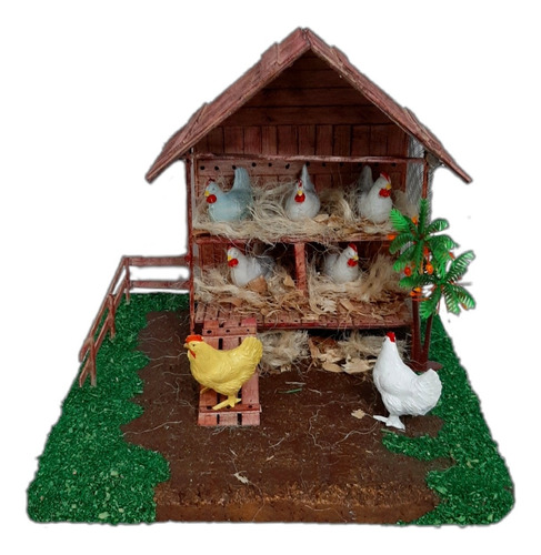 Corral Con Gallinas Para Pesebre De 30 X 32 Cm 