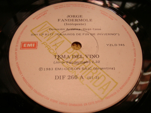 Jorge Fandermole / Tema Del Vino - Simple De Vinilo Promo