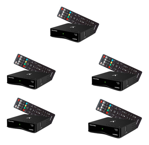 Kit Com 5 Receptor Digital Full Hd Satbox Dth-9000 Aquario Preto