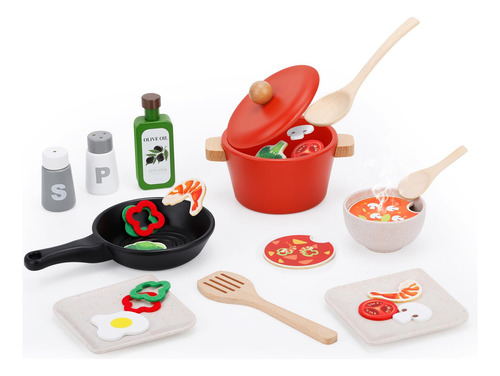 Set 25 Juguetes De Cocina Madera, Niños 3 Años Color