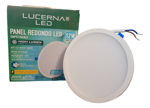 Panel Led 12w Redondo Circular Empotrable 6500k Lucerna