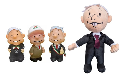 3 Amlo Figuras De Peje + Peluche Muñeco 35cm Calidad Premium