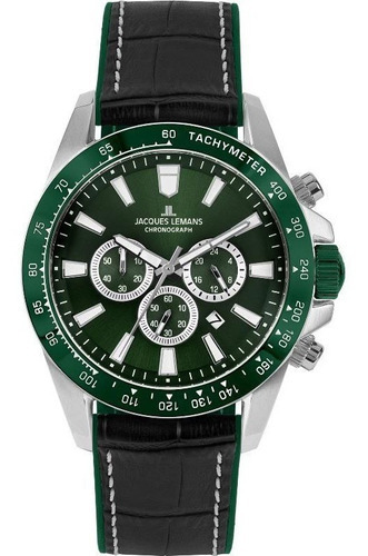Reloj Jacques Lemans 1-2140c Color De La Correa Negro Color Del Bisel Verde Oscuro Color Del Fondo Verde Oscuro