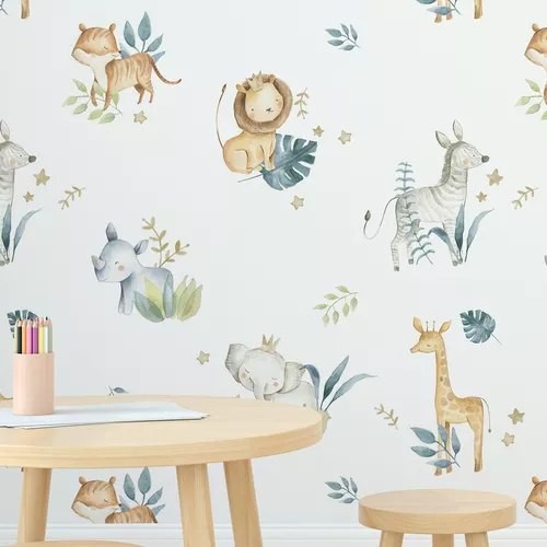 Papel De Parede Personalizado Infantil Animais Em Aquarela