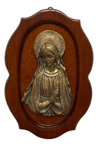 Virgen Madonna Sola En Marco Nogal De 26x17 Cm