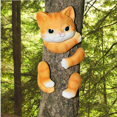 Animal Up A Tree Statue Tree Hugger Landscape Outdoor Gato