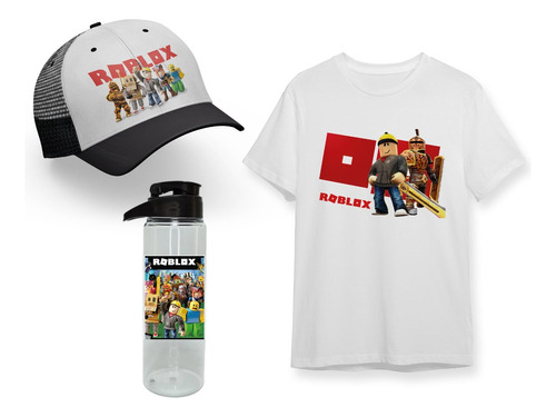 Pack Negro Remera + Gorra + Botella Roblox Video Juego 