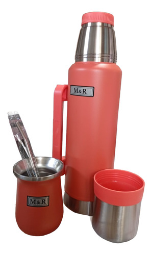 Termo Heinze 1.2l + Mate 360 Ml Simil St (calidad Premiun) Coral