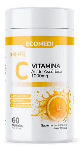 Vitamina C 1000mg Pura E Concentrada Ecomedi 60 Cápsulas Sem Sabor