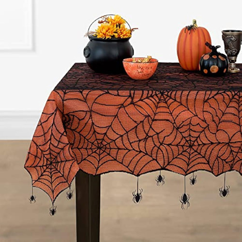 Mantel Naranja Diseño Telaraña Araña Rectangular 152x213 Naranja/negro Halloween