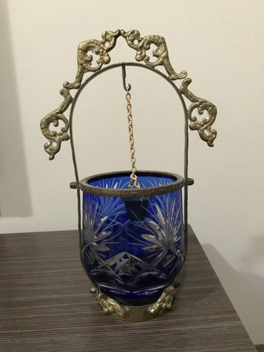 Aljibe Cristal Azul Tallado Con Montura De Bronce (Usado)