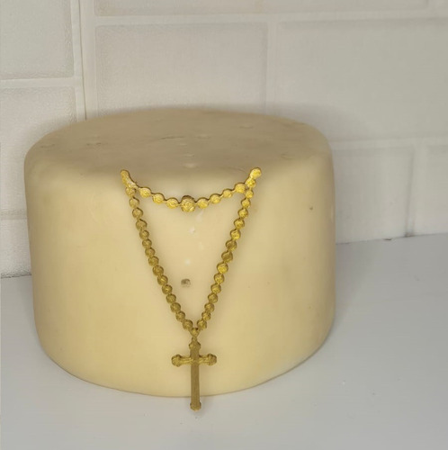 Adorno Frontal Para Tortas Rosario Cruz 10cm Alto Topper Dorado Adorno Rosario Cruz