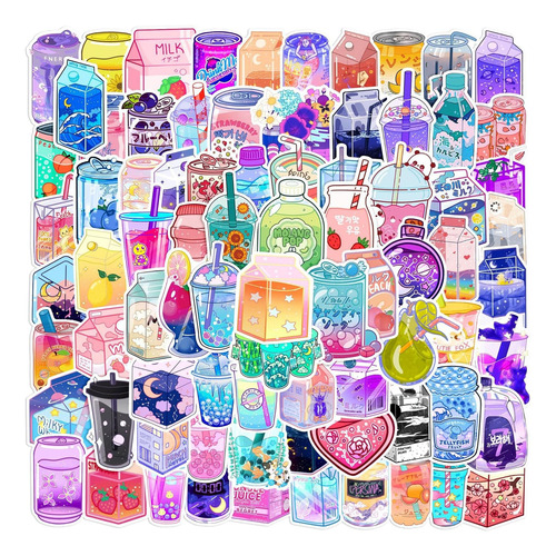 100pcs Kawaii Cartoon Beverage Stickers Aesthetic Hc5yl