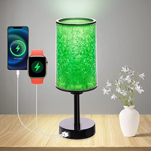 Lámpara De Mesita De Noche Verde De Resina Dura Con Puertos