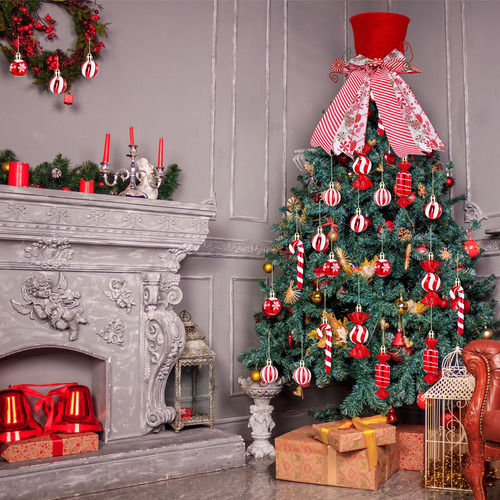 Juego De 25 Piezas Decoración Árbol Navidad Bastones Y Bolas