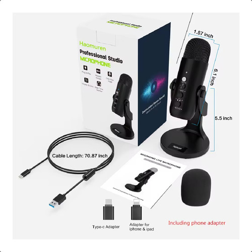 Microfono Profesional Haomuren K66-c Usb Condensador Stream
