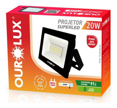 Ourolux 03376 Refletor Projetor Led 20w Preto 6500k
