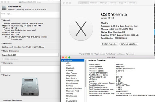 Macpro5.1 2,66 Ghz Quadcore 8gb Ram 250 Hd + 1 Tera
