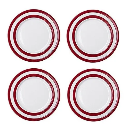 Juego De Franjas Rojas Y Blancas De Cornishware Con 4 Platos