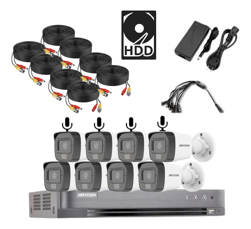 Kit Hikvision Dvr 8ch / 8 Cámaras Con Audio 2mp