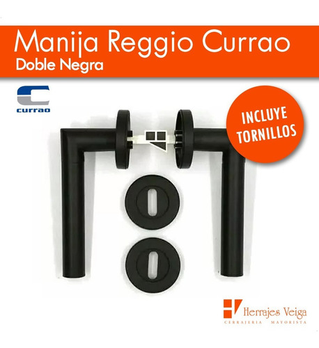 Imagen 4 de 10 de Manija Picaporte Currao Reggio Doble Negra T/tropea T/toshi