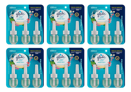 6 Pz - Glade Plug Ins Aceites Natural 3pk 21ml Paraiso Azul