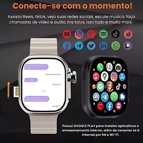 Smartwatch Ultra 3 Relogio 16gb 5g Ai 16gb Series 10 Chip Transparente Prateado Prateado