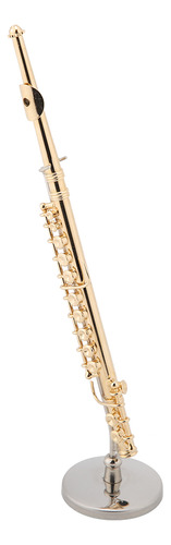 Modelo Musical Flauta Miniatura Replica Stand Y Estuche Oro
