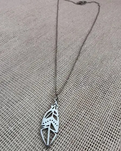 Dije Pluma Acero Inoxidable Collar Mujer Belcher Origami