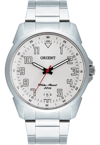 Relógio de pulso Orient MBSS1154A com corria de aço inoxidável cor prata - fondo branco