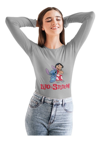 Polera Larga Dama Lilo Y Stitch Mono 326 Letras Estampado 