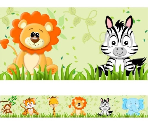 Kit 2 Faixas Decorativa Adesivo Border Infantil Bebê Safari Cor Colorido