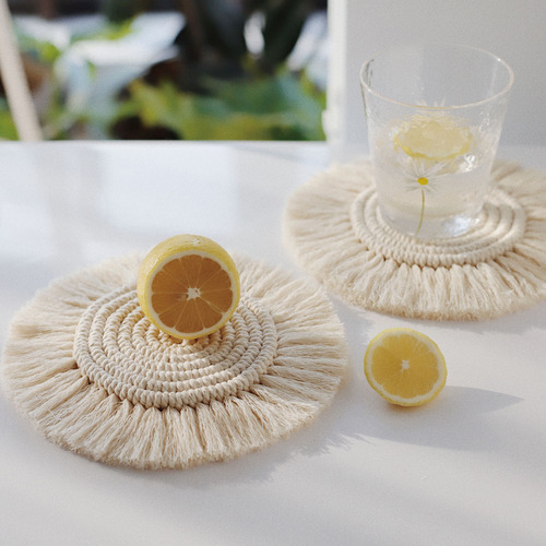 Posavasos Tejido A Mano Con Borlas De Estilo Bohemio