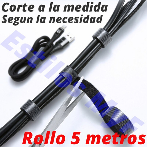 Organizador De Cables Rollo 5m X 1cm Velcro Nylon