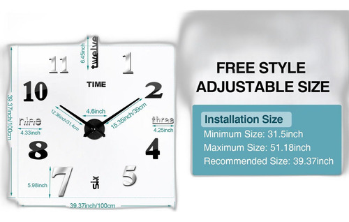 3 En 1 Ferrisa Reloj De Pared Grande 3d Sin Marco De 47 PuLG