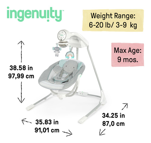 Ingenuity Inlighten Columpio De Bebé De 5 Velocidades