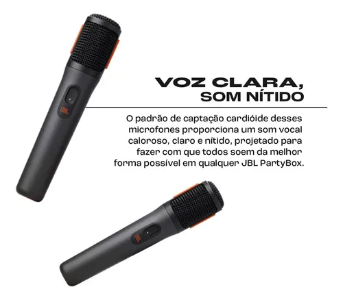 Microfone Sem Fio Jbl C/ 2 Unid Preto Partybox Wireless Mic
