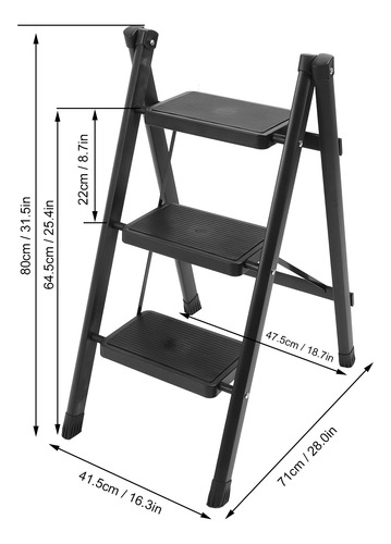 Banqueta Dobrável Com Escada De 3 Degraus, Pedal Antiderrapa