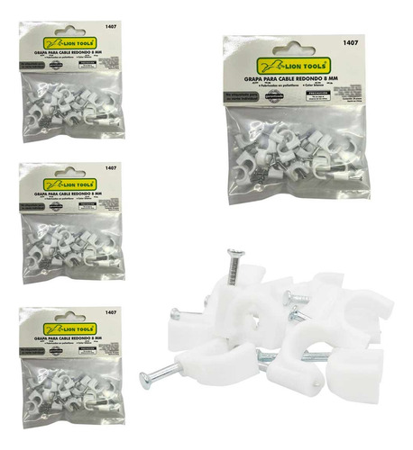 Grapa Para Cable Redondo 8mm Color Blanco 100 Pzs
