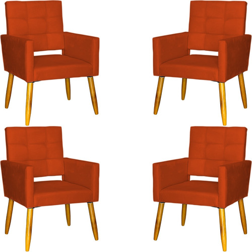 Kit 4 Poltronas Decorativas Cadeira Recepção Isa Suede Cores Cor Terracota Desenho Do Tecido Suede Liso
