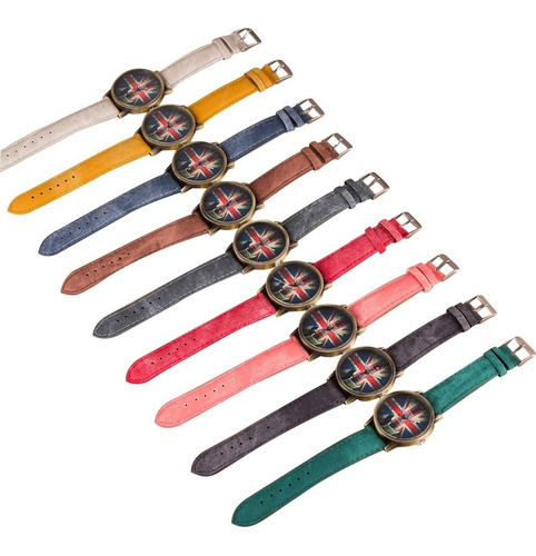 Relógio Vintage Bandeira Da Inglaterra Pulseira Tecido Cores