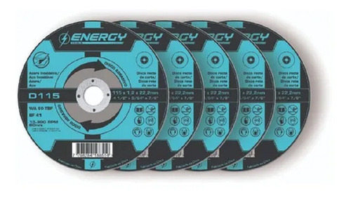 Discos Corte Metal 115 X 1.2mm Energy - 5 Unidades - Tyt