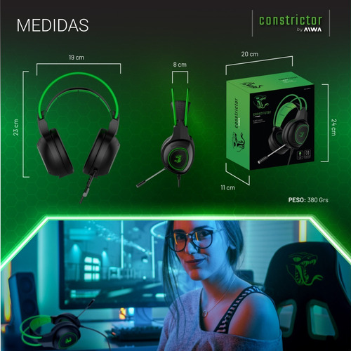 Imagen 7 de 10 de Auricular Gamer Constrictor Led Con Mic Luces