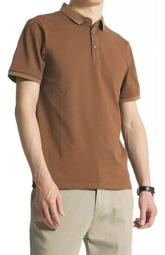 Polo Liso De Algodón De Manga Corta Para Hombre De Talla Gra