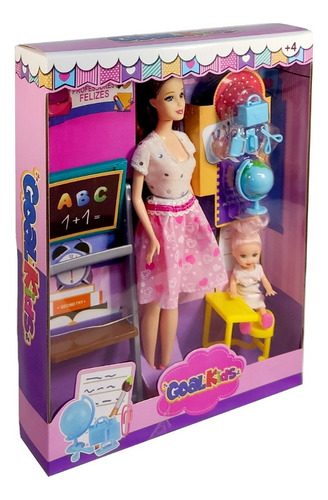 Brinquedo Meninas Boneca Professora Com Aluna E Acessórios