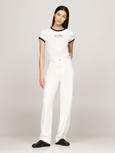 Polera Slim Fit Con Logo Script Blanco Tommy Hilfiger