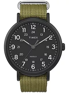 Reloj Hombre Timex Weekender Con Luz 43 Mm Tw2u682009j Color de la correa Oliva Color del bisel Negro Color del fondo Negro
