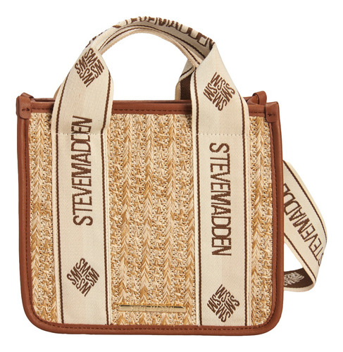 Bolsa Satchel Bwebber Straw Color Marrón Claro Steve Madden Acabado De Los Herrajes Oro