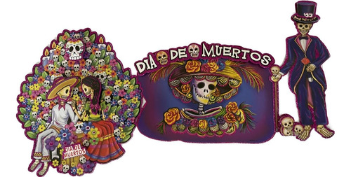 Decoraciones 3d Carteles Día De Muertos Halloween 3 Pzs