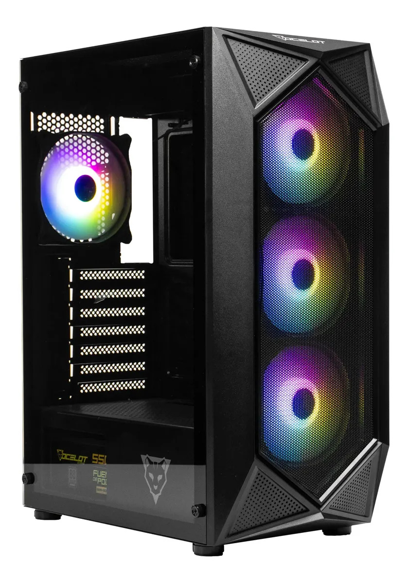 Gabinete Gamer Ocelot Polygon-e5 Atx Cristal Templado Rgb Negro
